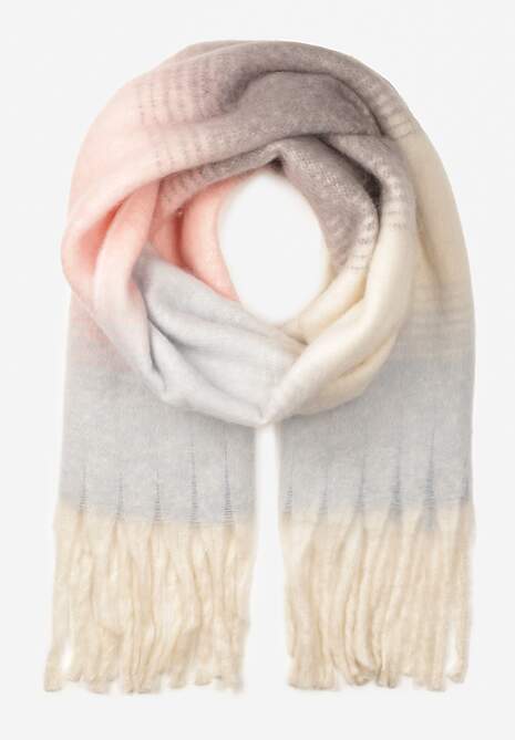 Jasnoróżowy Szalik w Szerokie Paski Wykończony Frędzlami Selamira