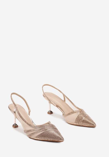 Sandale Șampanie cu Toc Stiletto și Vârf Ascuțit cu Pietre Strass Harmorra 4