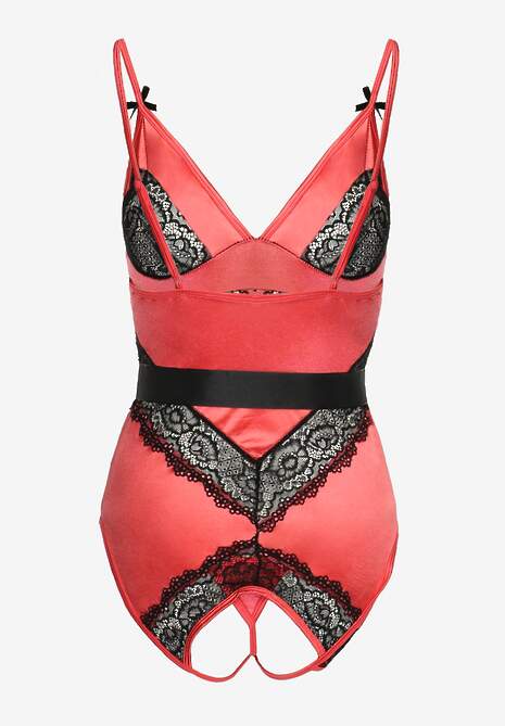 Różowo-Czarne Koronkowe Body ze Stringami z Paskiem w Talii Azuran 6