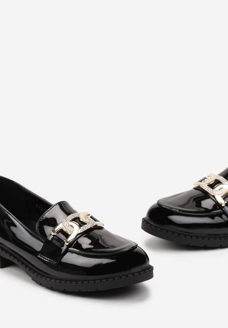 Mocasini Negri cu Cataramă Decorativă cu Zirconiu Eilla 5