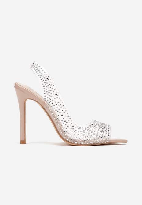 Sandale bej transparente cu zirconii cu toc Olena 4