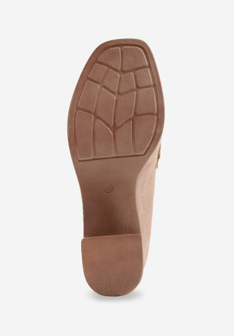 Beżowe Półbuty na Grubym Słupku z Paskiem z Klamerką Celuri 7