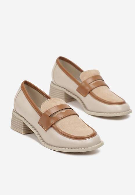 Bej Mokasini Slip-On cu Toc Plat și Baretă Frontală Mauvela 4