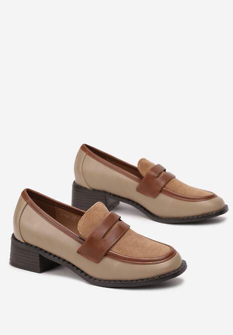 Mocasini Bej Închis Slip-On Toc Plat și Baretă Față Mauvela 4