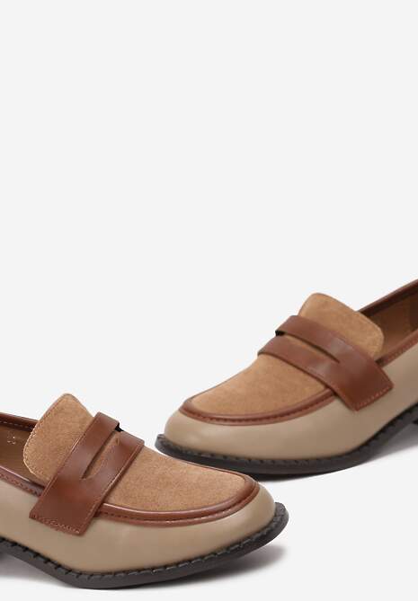 Mocasini Bej Închis Slip-On Toc Plat și Baretă Față Mauvela 5