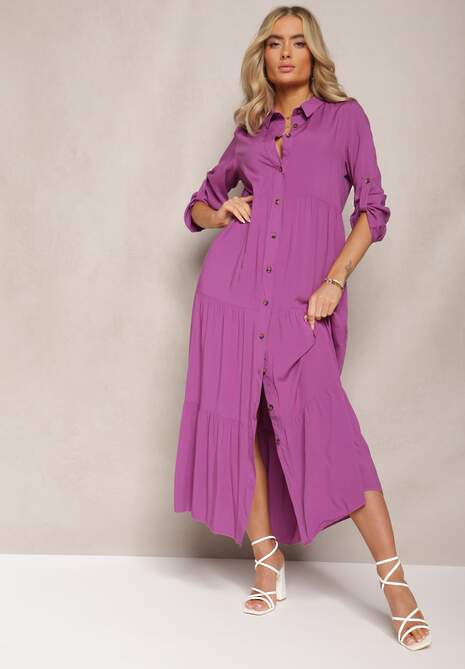 Rochie Cămașă Maxi Violetă din Bumbac Junira 4