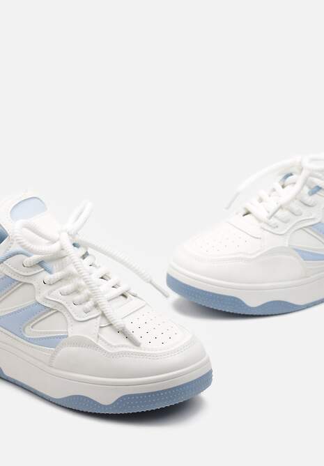Niebiesko-Białe Sneakersy przed Kostkę na Platformie z Wstawkami Losia 5