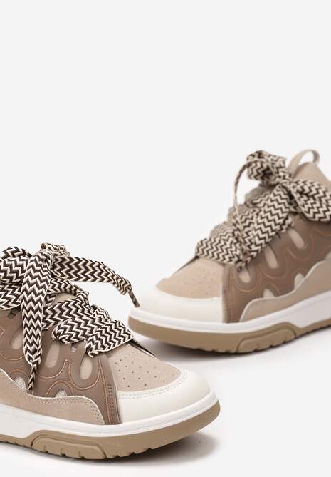 Sneakers Bej Închis cu Șireturi Late Nolita 5