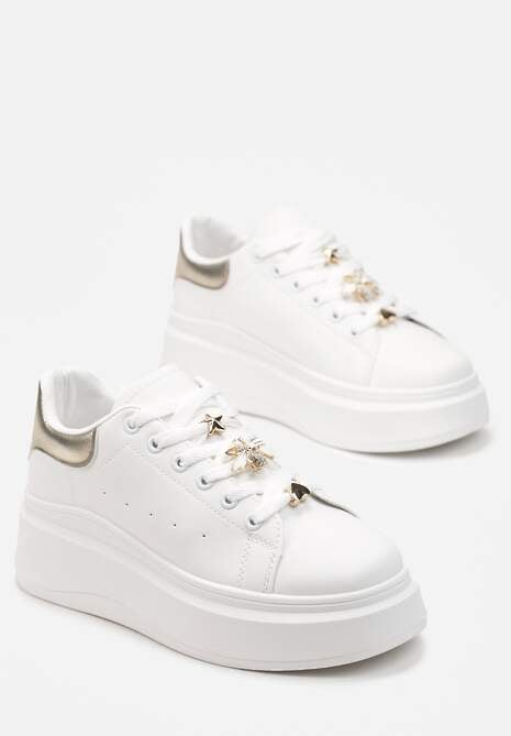 Sneakerși Albi-Aurii pe Talpă Groasă Celessi 4