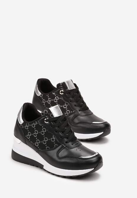 Sneakers Negri pe Platformă cu Inserție Metalică Derine 4