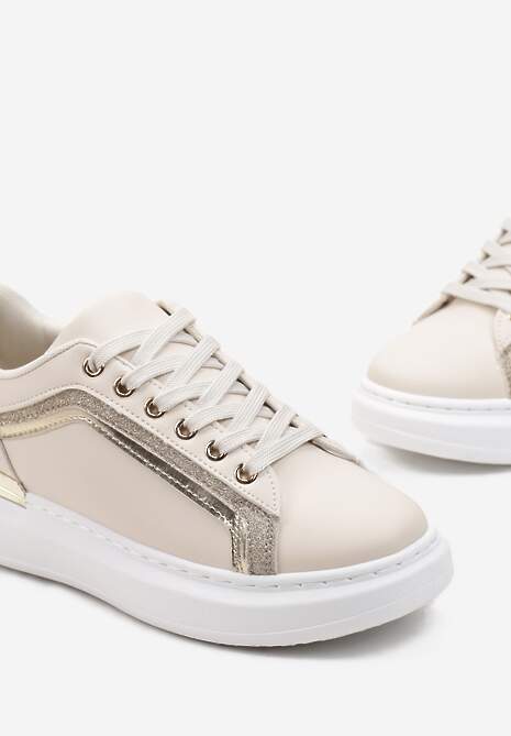 Sneakers Bej Veneli cu Platformă Groasă și Sclipici 5