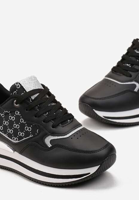Czarne Sneakersy na Grubej Podeszwie z Metaliczną Wstawką Piria 5