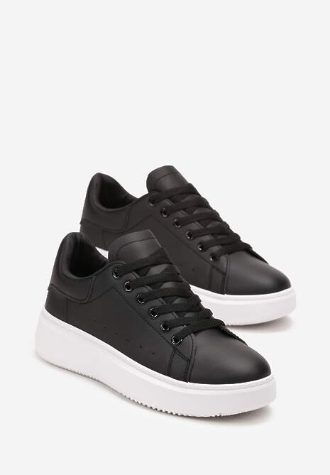 Czarne Sneakersy z Ekoskóry na Grubej Podeszwie ze Sznurowaniem Serizia 4