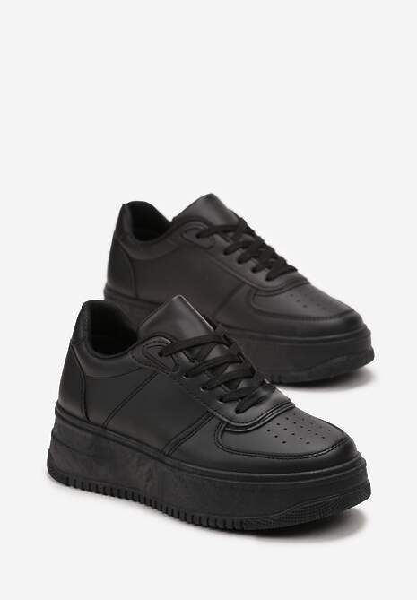 Czarne Sneakersy przed Kostkę na Grubej Podeszwie Ameerana 4