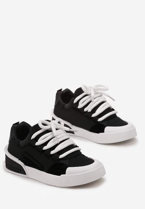 Czarne Sneakersy w Stylu Trampek z Szerokimi Sznurówkami na Grubej Podeszwie Sakarias 4