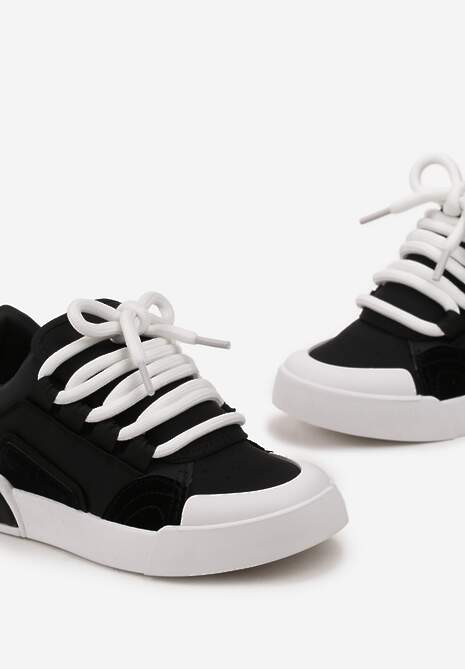 Czarne Sneakersy w Stylu Trampek z Szerokimi Sznurówkami na Grubej Podeszwie Sakarias 5