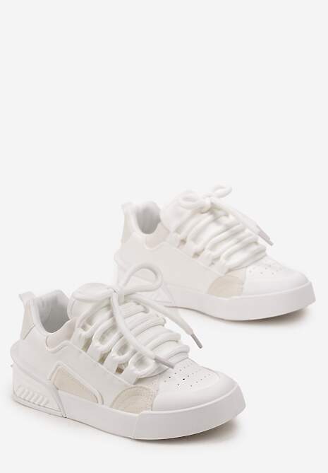Białe Sneakersy w Stylu Trampek z Szerokimi Sznurówkami na Grubej Podeszwie Sakarias 4