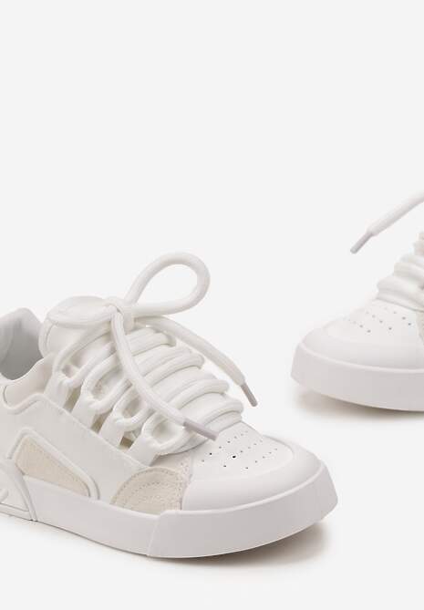 Białe Sneakersy w Stylu Trampek z Szerokimi Sznurówkami na Grubej Podeszwie Sakarias 5