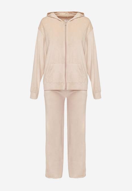 Set de trening din catifea de culoare bej deschis cu bluza și pantaloni largi Anelivs 6