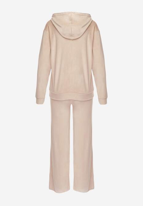 Set de trening din catifea de culoare bej deschis cu bluza și pantaloni largi Anelivs 7