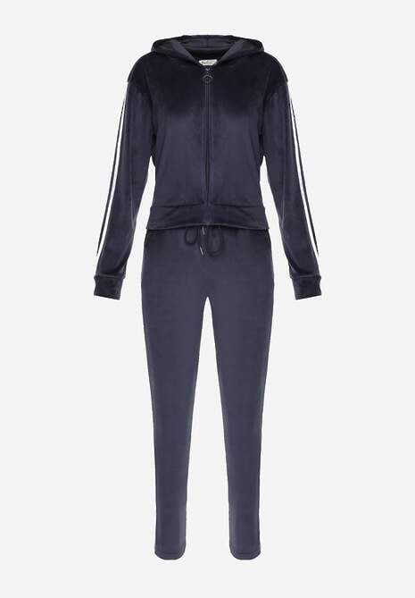 Bleumarin Compleu Hanorac și Pantaloni din Velur cu Benzi Decorative Anelpe 6