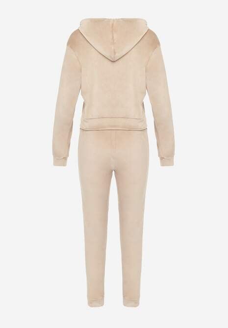 Set de trening din catifea bej decorat cu benzi ornamentale cu buline Anilwo 7