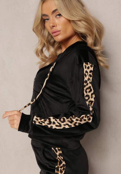 Compleu din Catifea Neagră cu Benzi Laterale cu Imprimeu Animal Print 5