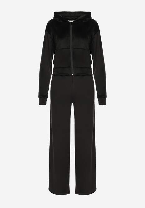 Czarny Komplet Dresowy z Welurowej Dzianiny Szerokie Spodnie i Krótka Bluza Avilti 6