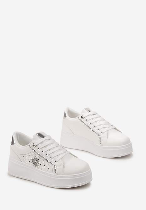 Sneakers Alb-Argintii cu Talpă Groasă și Decorațiuni cu Sclipici Pirola 4
