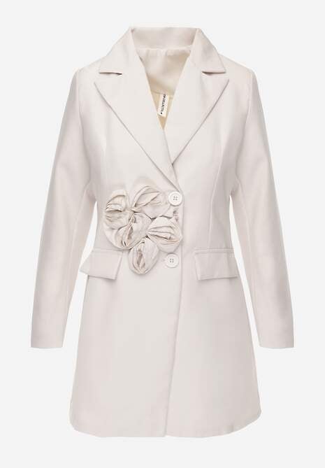 Sacou Rochie Bej cu Aplicații 3D în Formă de Flori și Închidere cu Nasturi Lorira 6