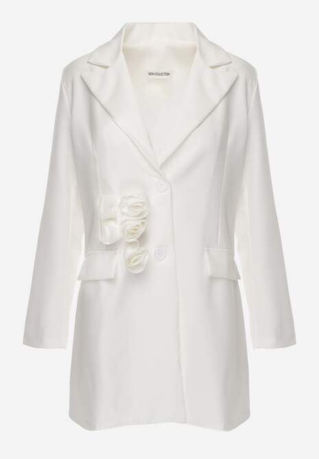 Sacou Rochie Alb cu Aplicatii 3D Florale si Inchidere cu Nasturi Lorira 6