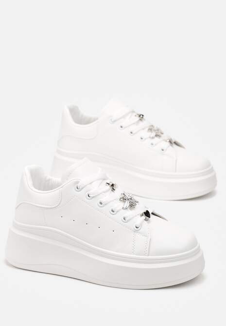 Białe Sneakersy z Ekoskóry na Niskiej Platformie z Cyrkoniami Elizja 4