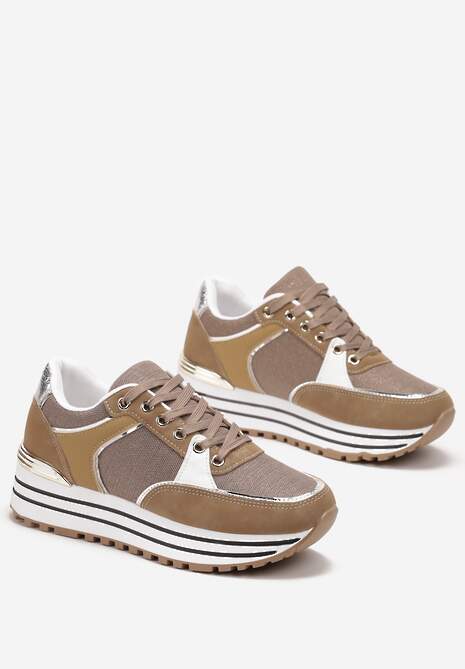 Sneakers bej închis cu inserție din tricot cu sclipici Atobia 4