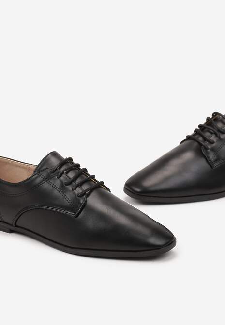 Pantofi negri eleganți cu șireturi din imitație de piele cu cusături Zumnisa 5