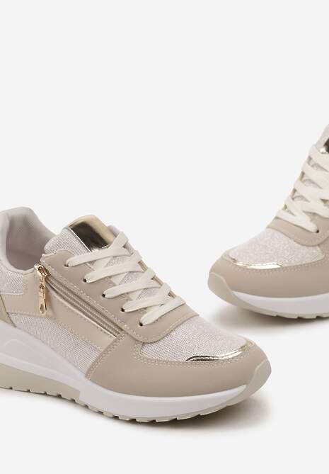 Beżowe Sneakersy przed Kostkę na Koturnie Luecke 5