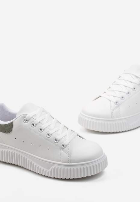 Sneakers Albi-Verzi cu Șireturi Inserție Metalică și Striații Komparre 5
