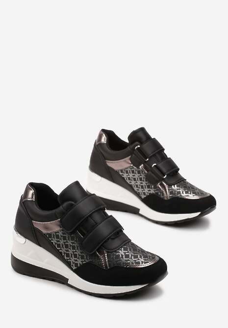 Sneakers Negri pe Platformă cu Velcro Portha 4