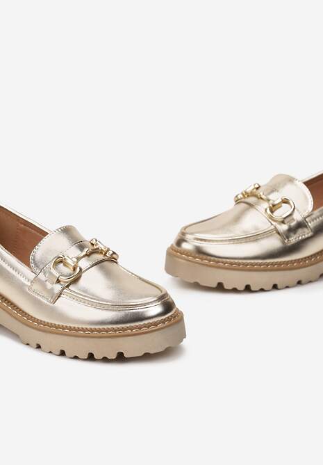 Mocasini Aurii din Imitație de Căptușeală și Cataramă Decorativă Zanita 5