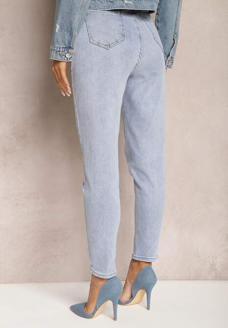 Niebieskie Jeansy Mom Fit z Subtelnymi Przetarciami Vilien 4