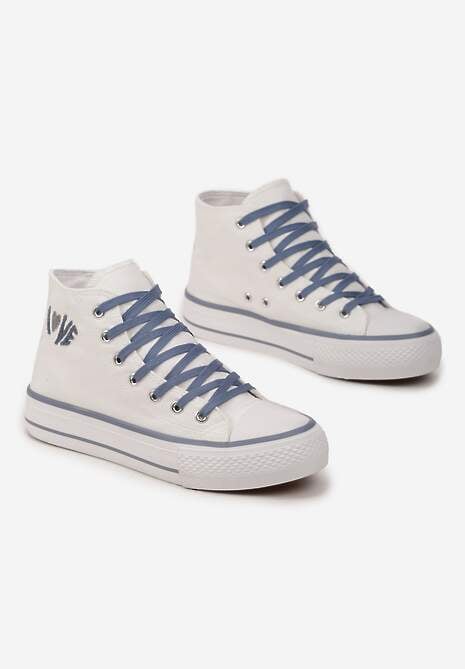 Tenisi Albi-Bleu cu Talpa Înaltă Decorați cu Broderie Mică Terilas 4
