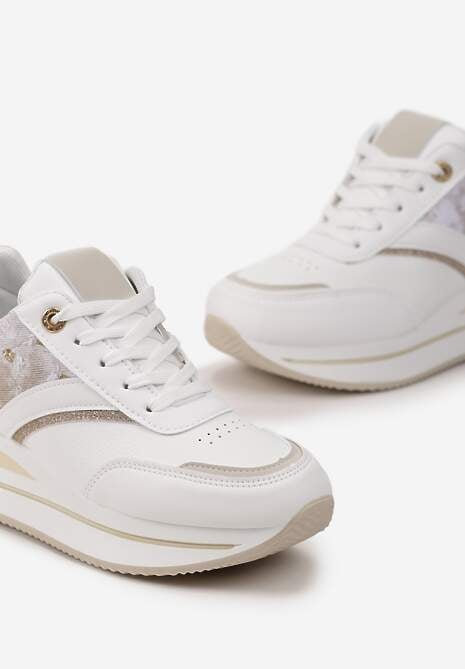 Sneakers Albi-Bej din Piele Ecologică cu Șiret și Inserții Strălucitoare Fiviara 5