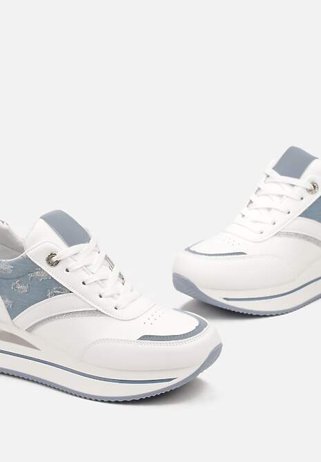 Sneakers Albi-Bleu cu Șiret din Piele Ecologică cu Inserții Strălucitoare Fiviara 5
