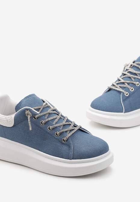 Sneakers Albastru cu Inserție de Sclipici și Pietre pe Talpă Groasă Mimivia 5