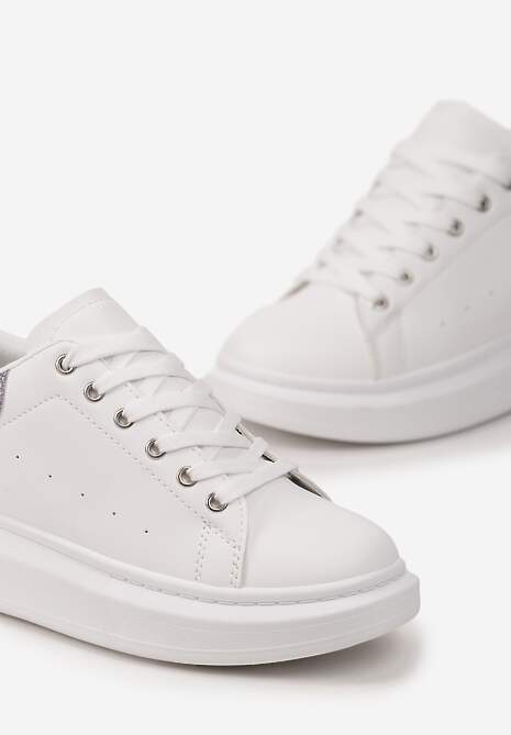 Sneakers Albi cu Inserție cu Sclipici și Pietre pe Talpă Groasă Mimivi 5