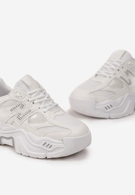 Sneakerși Albi pe Platformă Decorați cu Aplicatie Nivaler 5