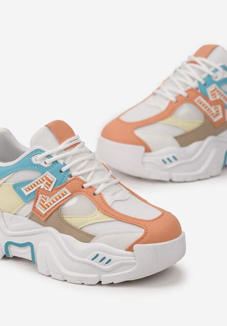 Sneakers Albi-Portocalii pe Platformă Decorați cu Aplicatie Nivaler 5