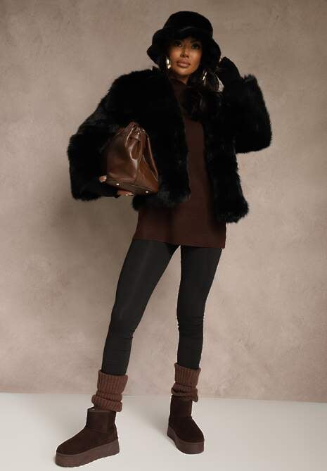 Czarna Kurtka Futro z Długim Włosiem Zelita
