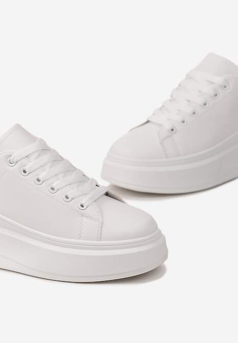 Biało-Czarne Sznurowane Sneakersy na Niskiej Platformie z Imitacji Skóry Ajanfa 5