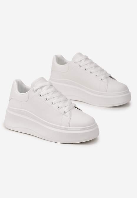Białe Sznurowane Sneakersy na Niskiej Platformie z Imitacji Skóry Ajanfa 4