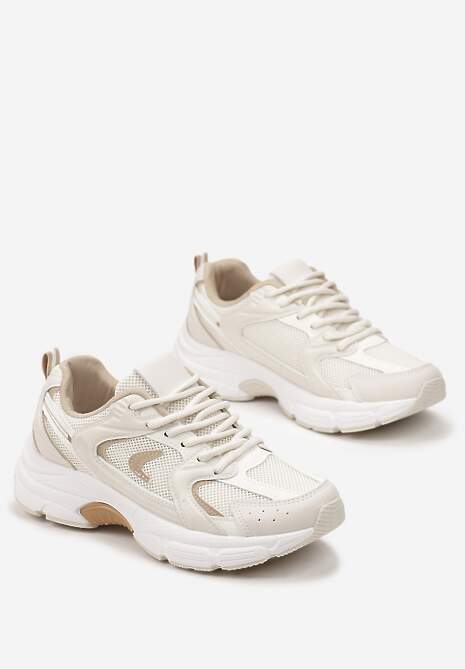 Beżowe Sportowe Sneakersy z Imitacji Skóry z Ozdobnymi Paskami Vilirea 4